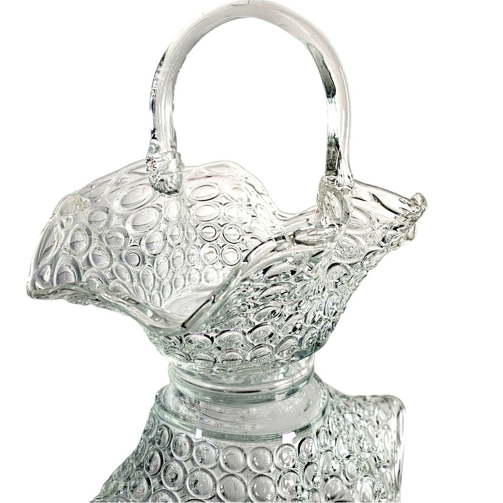 vintage Clear Glass Hobnail Basket Vase with Handle - Home Accents - Picture 6 of 10